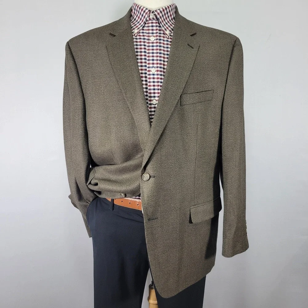 Chaps Men's Sport Coat Blazer Two Button Polyester Blend Olive Brown Size 48R